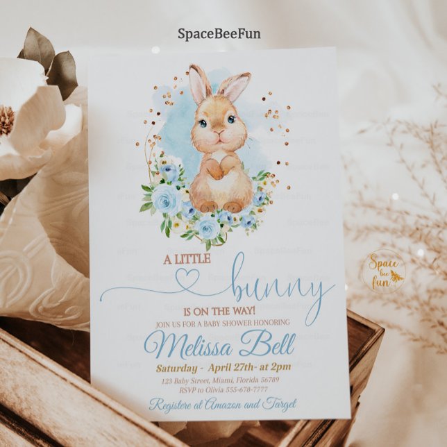 Bunny Baby Shower-inbjudan Boy Vår boho Inbjudningar (Bunny Baby Shower Invitation Boy Spring boho Floral Rabbit Bunny Baby Shower Some Bunny Shower)