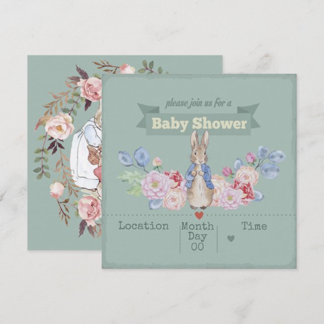 Bunny Baby Shower-inbjudan Inbjudningar (Fram/baksida)