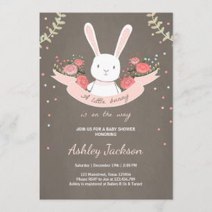 Bunny Baby Shower-inbjudan Rabbit Vår Blommigt Inbjudningar