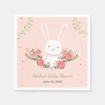 Bunny Baby Shower Pappersservett Woodland Rosa Gir