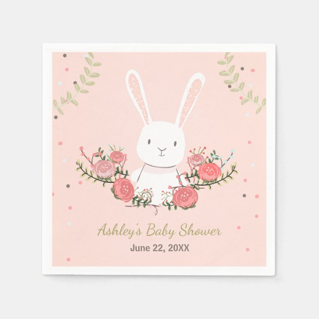 Bunny Baby Shower Pappersservett Woodland Rosa Gir (Framsidan)