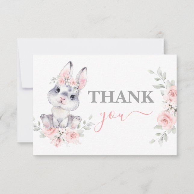 Bunny Baby Shower rosa tackkort Card Anteckningskort (Framsida)