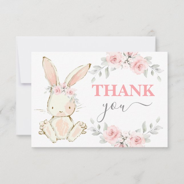 Bunny Baby Shower rosa tackkort Card Anteckningskort (Framsida)