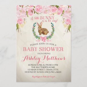 Bunny BABY SHOWER rosa Vackert Blommigt-inbjudan Inbjudningar