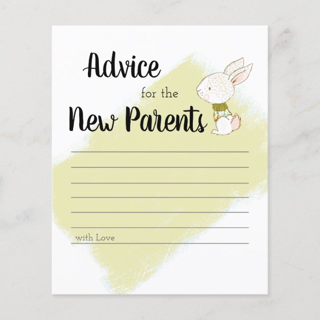 Bunny Baby Shower-spel - Advice Flyer (Framsidan)