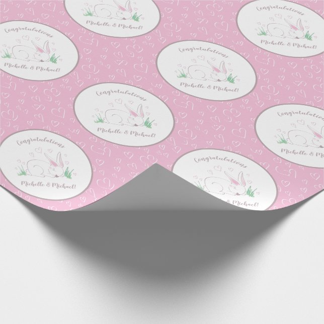 Bunny Baby Shower Vår Rosa Girl Presentpapper (Hörn)