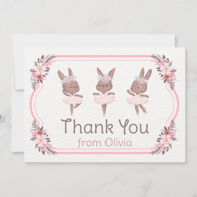 Bunny Ballerina i Rosa Dress Birthday Baby Shower Tack Kort (Framsida)