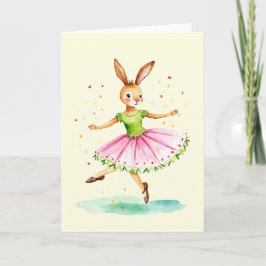 Bunny Ballet Watercolor Easter Card Helgkort