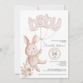 Bunny Balloons Watercolor Boho Neutralt Baby Showe Inbjudningar