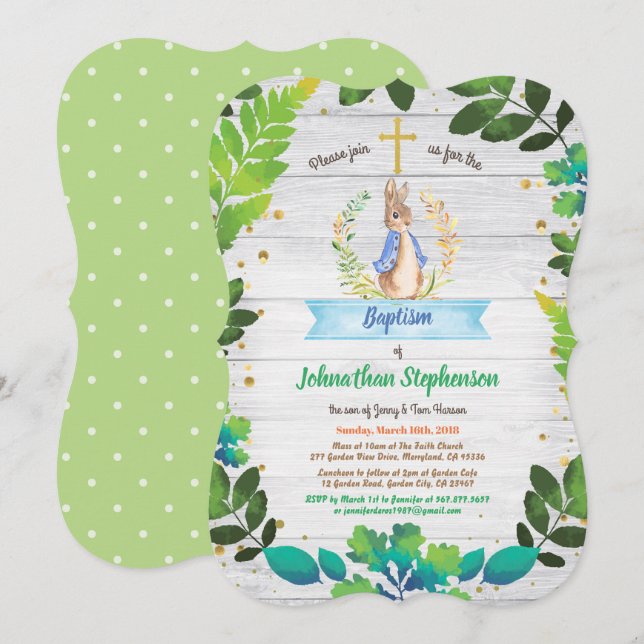 Bunny Baptism Christening First Communion greenery Inbjudningar (Fram/baksida)