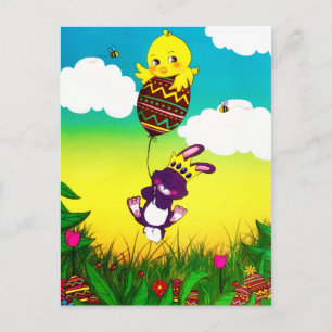 Bunny Bee Chicks Påskägg Hunt Watercolor Vykort