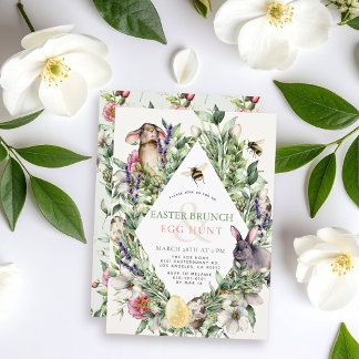 Bunny & Bee Greenery Rhombus Easter Brunch Inbjudningar