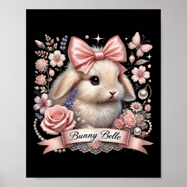 Bunny Belle Coquette Påsk Cute Rosa Bow Bunny Ae Poster (Framsidan)