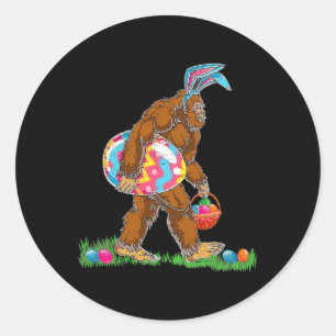Bunny Bigfoot Sasquatch Glad påsk Day Eggs Hunt Runt Klistermärke