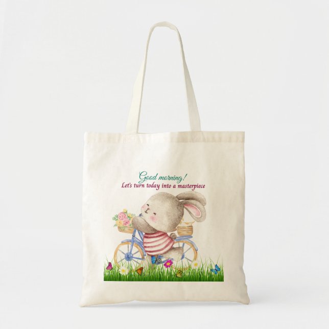 Bunny Bike Tote Bag Tygkasse (Framsidan)