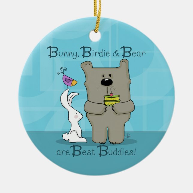 Bunny, Birdie och Bear - Best Buddies Julgransprydnad Keramik (Framsidan)