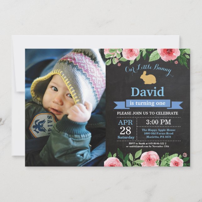 Bunny Birthday Boy Påskägg 1:a födelsedag Inbjudningar (Framsida)