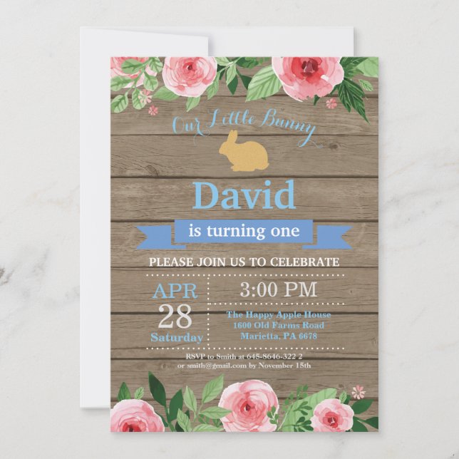 Bunny Birthday Boy Påskägg 1:a födelsedag Inbjudningar (Framsida)