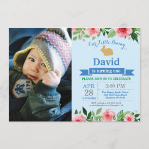 Bunny Birthday Boy Påskägg 1 första födelsedagen Inbjudningar