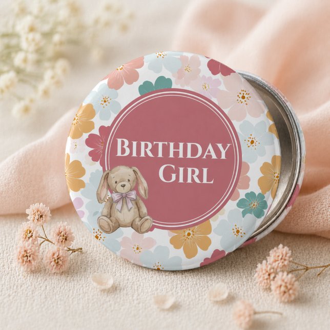 Bunny Birthday Button Cute Bunny Party Knapp (Bunny Birthday Button Cute Bunny Party Birthday Girl
)