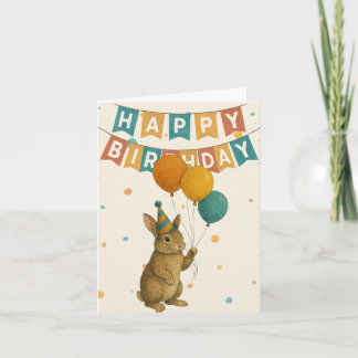 Bunny Birthday Card - Cute Party Animal Kort
