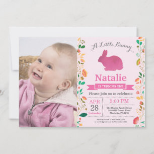 Bunny Birthday Girl Påskägg 1:a födelsedag Inbjudningar