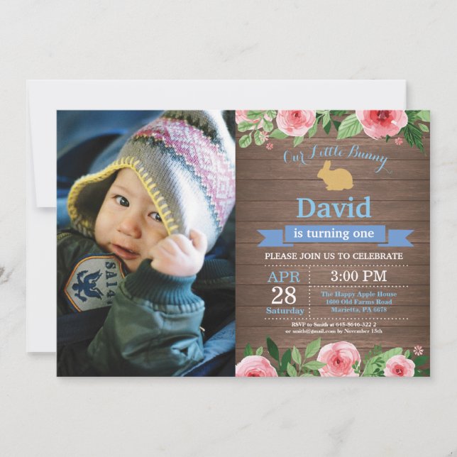 Bunny Birthday Girl Påskägg 1:a födelsedag Inbjudningar (Framsida)