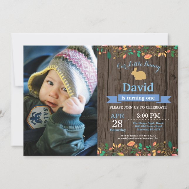 Bunny Birthday Girl Påskägg 1:a födelsedag Inbjudningar (Framsida)