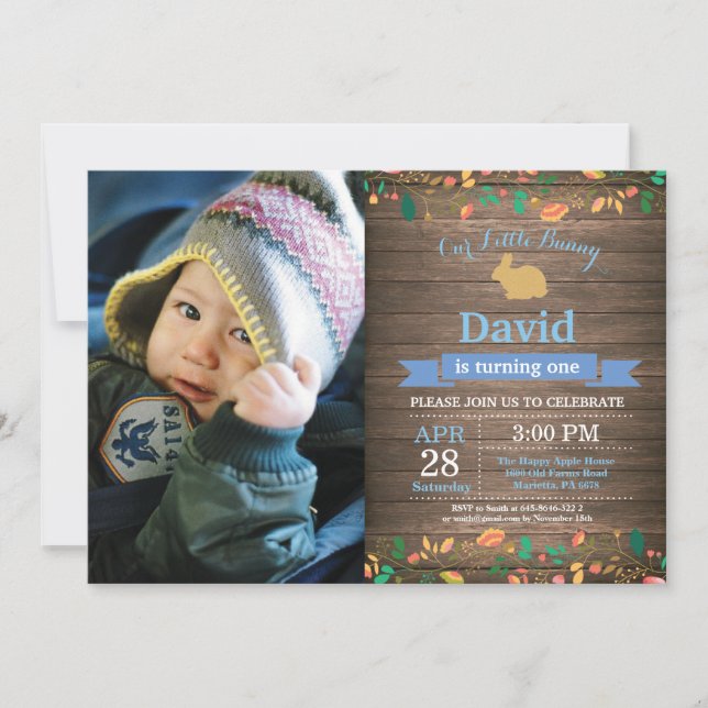 Bunny Birthday Girl Påskägg 1:a födelsedag Inbjudningar (Framsida)