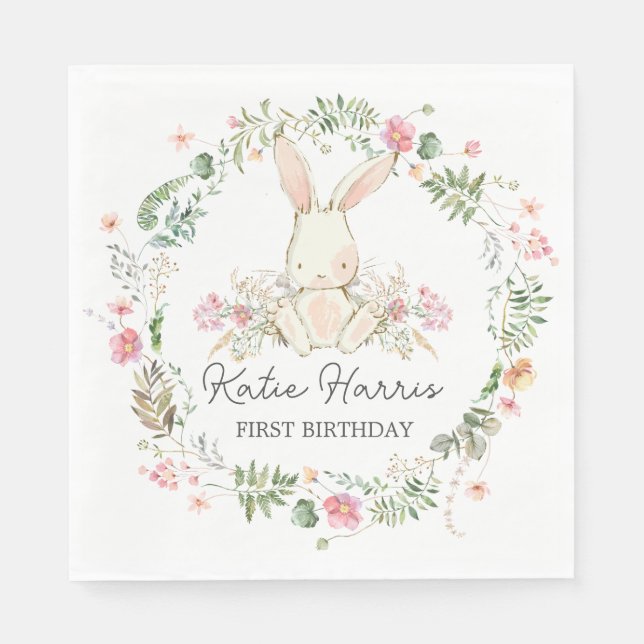 Bunny Birthday-inbjudan... En bunny är en Invit Pappersservett (Framsidan)