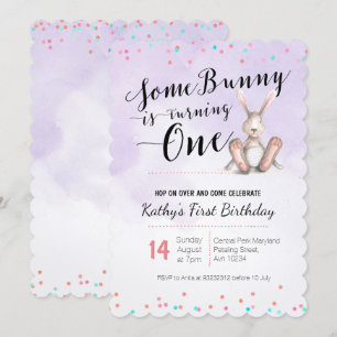 Bunny Birthday-inbjudan LILA Inbjudningar