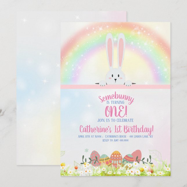 Bunny Birthday påsk Inbjudningar (Fram/baksida)