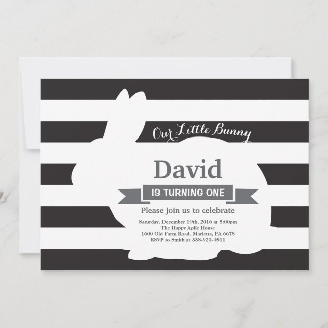 Bunny Birthday Påskägg 1:a födelsedag Inbjudningar (Framsida)