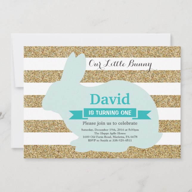 Bunny Birthday Påskägg 1:a födelsedag Inbjudningar (Framsida)