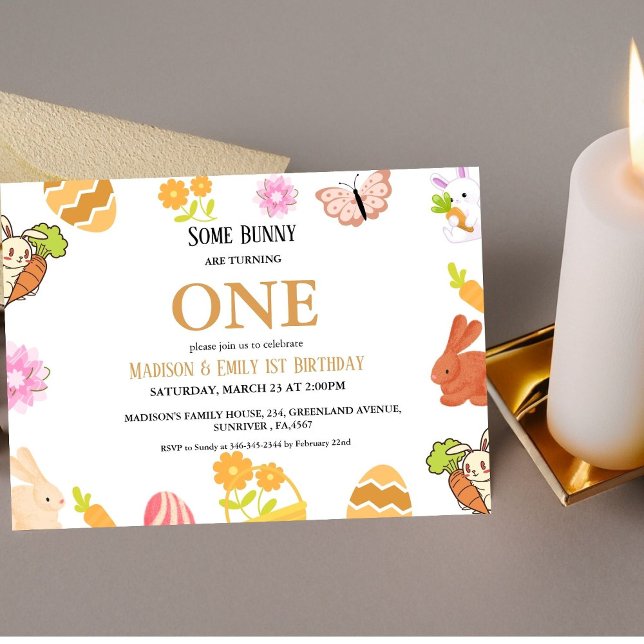 Bunny Birthday Påskägg 1:a födelsedag Inbjudningar (Skapare uppladdad)