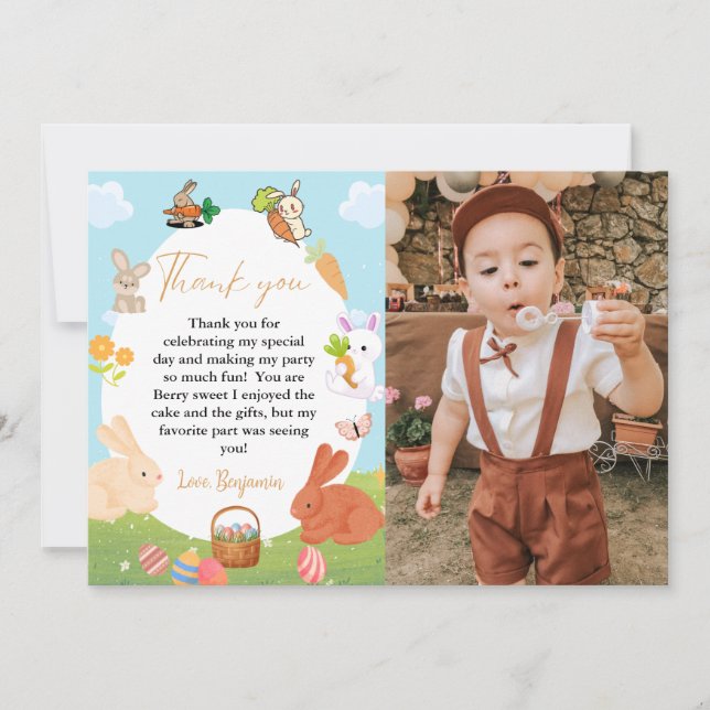 Bunny Birthday Påskägg Hunt tackkort Meddelande (Framsida)