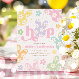 Bunny Birthday Pastel Daisy Blommigt Vår Party Inbjudningar