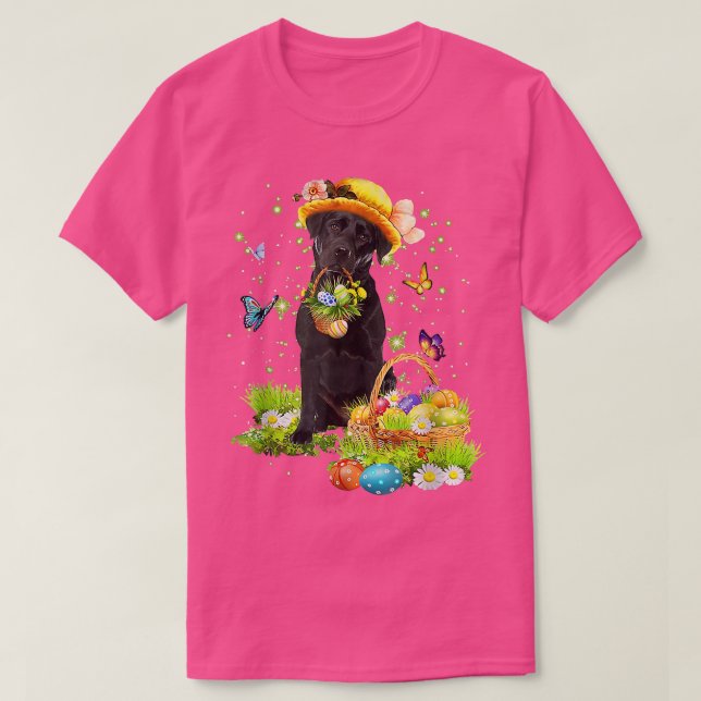 Bunny Black Labrador Hund Glad påsk Eggs Påsk  T Shirt (Design framsida)
