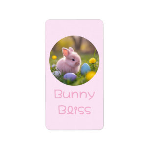 Bunny Bliss- Fluffy Rosa Bunny Påsk Adressetikett