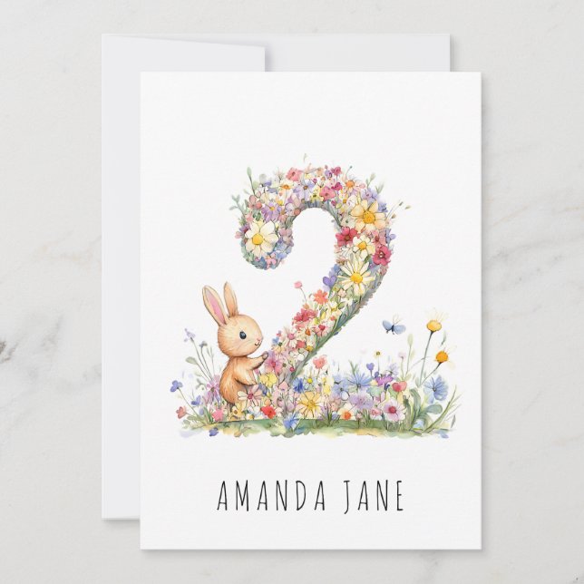 Bunny Blommigt 2:a födelsedagen Inbjudningar (Framsida)
