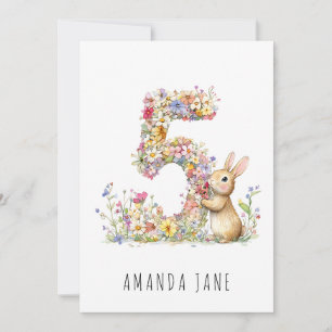 Bunny Blommigt 5:e födelsedagen Inbjudningar