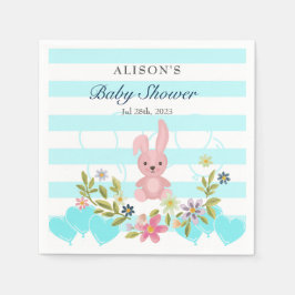 Bunny Blommigt Blue teal rand Boy Shower Pappersservett