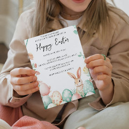 Bunny Blommigt och ägg vita glad påsk Inbjudningar