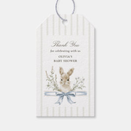 Bunny Blue Bow Baby Shower Thank you Presentetikett