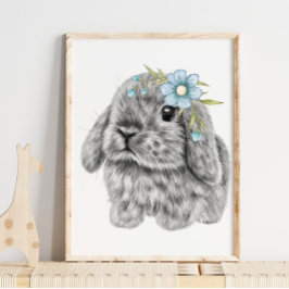 Bunny Blue Bow Nursery Skriv ut | Bunny utskrift Poster