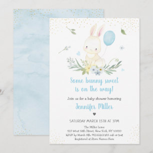 Bunny Blue Boy Greenery Baby Shower Inbjudningar