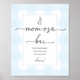 Bunny Blue Gingham Baby Shower Mamma-osa Pub-tecke Poster