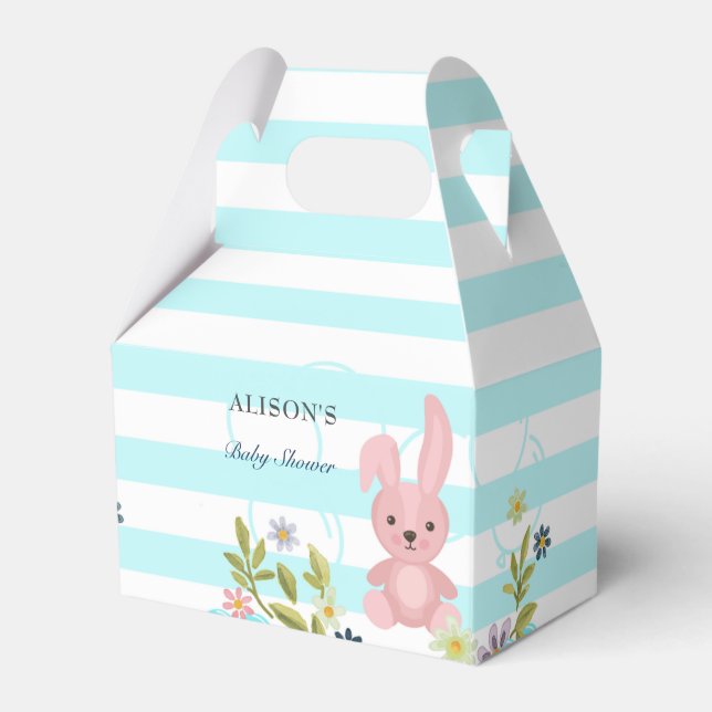 Bunny Blue teal rand Blommigt Boy Shower Presentaskar (Framsidan Sidan)