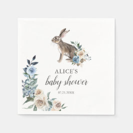Bunny Boho Dusty Blåa blommor Baby Shower Pappersservett