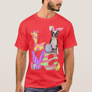 Bunny Boston Terrier Hund Glad påsk Eggs Träd T Shirt